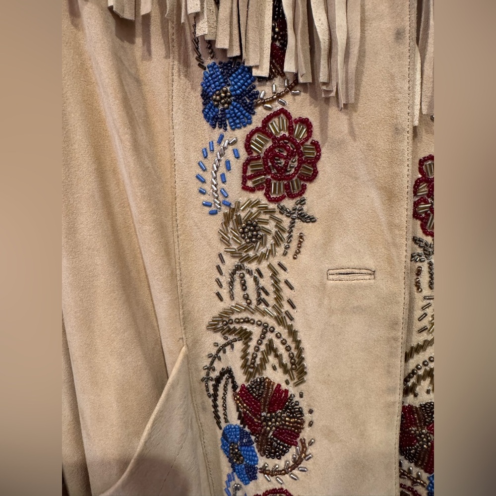 RARE Free People Vintage Sydney Fringed Beaded Suede Jacket - Tan - Picture 5 of 8